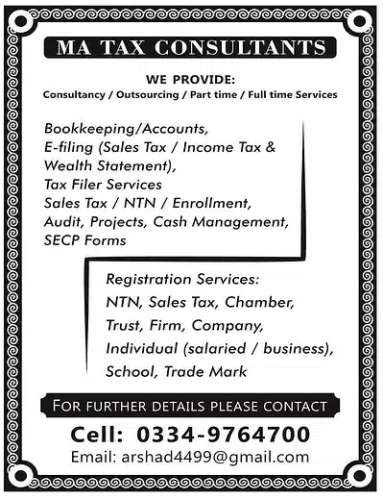 Tax matter - advocate - NTN, GST - legal service, FBR - Tax Consultant